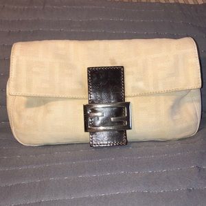 FENDI Zucca Baguette Canvas Leather Shoulder Bag